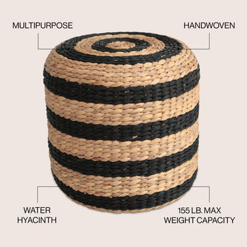 Aimee 15.7" Modern Minimalist Two-Tone Hand-Woven Hyacinth Stool/Ottoman